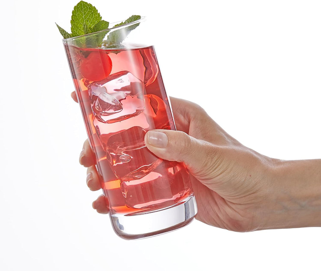 Faye 13Oz Highball Glasses, 6Pc Tall Glass Sets. Lead-Free Crystal Drinking Glasses. Water Glasses, Mojito Glass Cups, Tom Collins Bar Glassware, and Mixed Drink Cocktail Glass Set