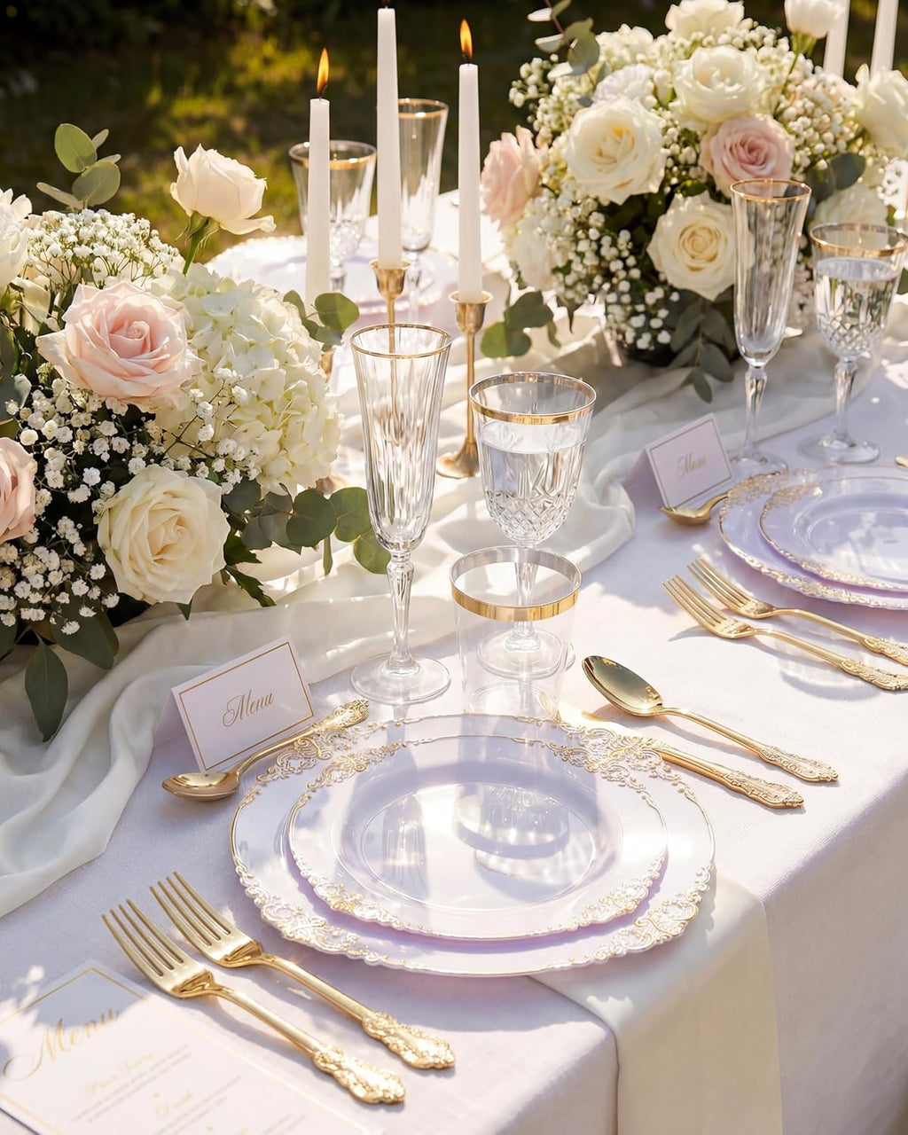 350PCS Gold Plastic Plates - Gold Plastic Dinnerware Sets for 50 Guests - 100 Disposable Plates, 150 Silverware, 50 Cups, 50 Napkins for Wedding & Party