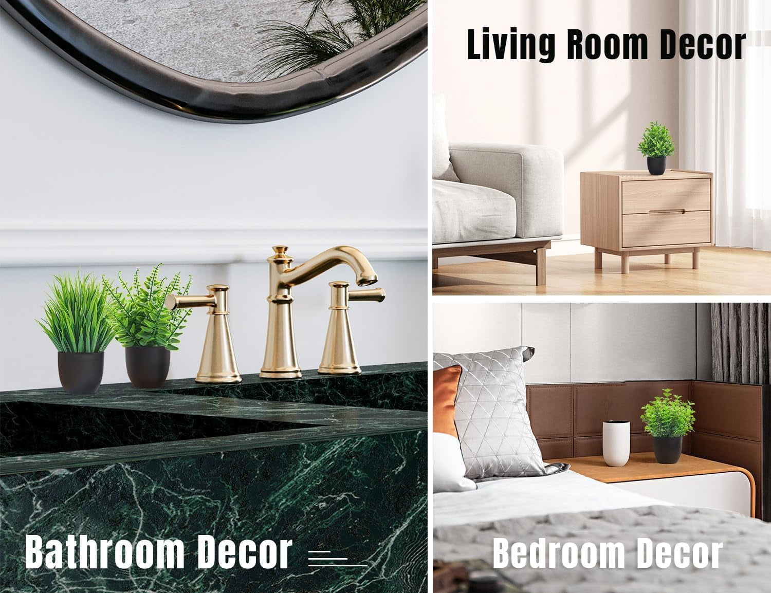 Fake Plants 4 Packs Artificial Plants Small Faux Plants Black Bathroom Accessories for Halloween Bathroom Home Kitchen Coffee Table Office Desk Decor Indoor