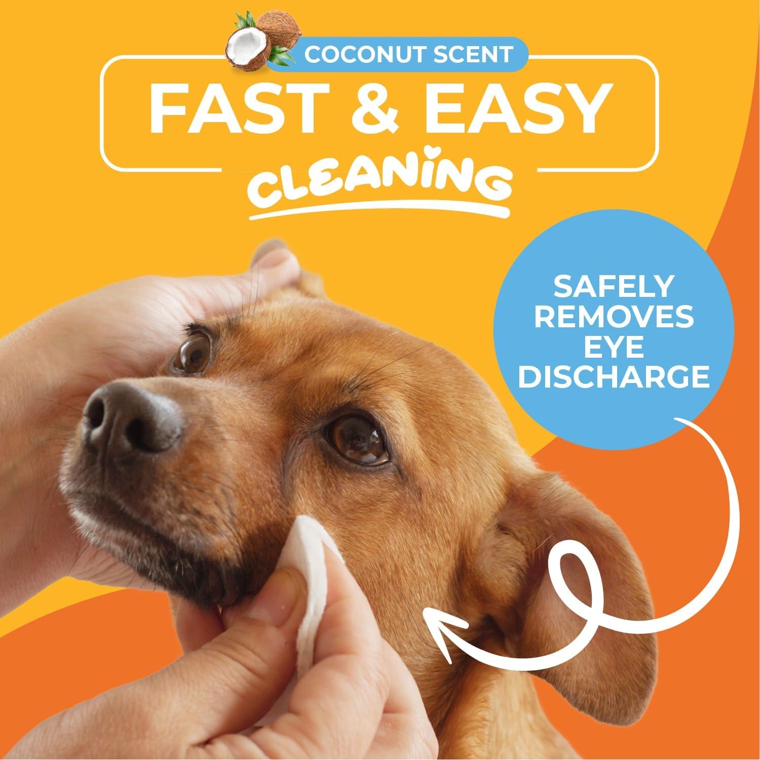 Dog Eye Wipes (100 Count) Hypoallergenic Eye & Face Wipes for Dogs & Cats - Pet Tear Stain Remover & Cleaner - Cleans & Removes Discharge, Crust, & Gunk (Coconut)