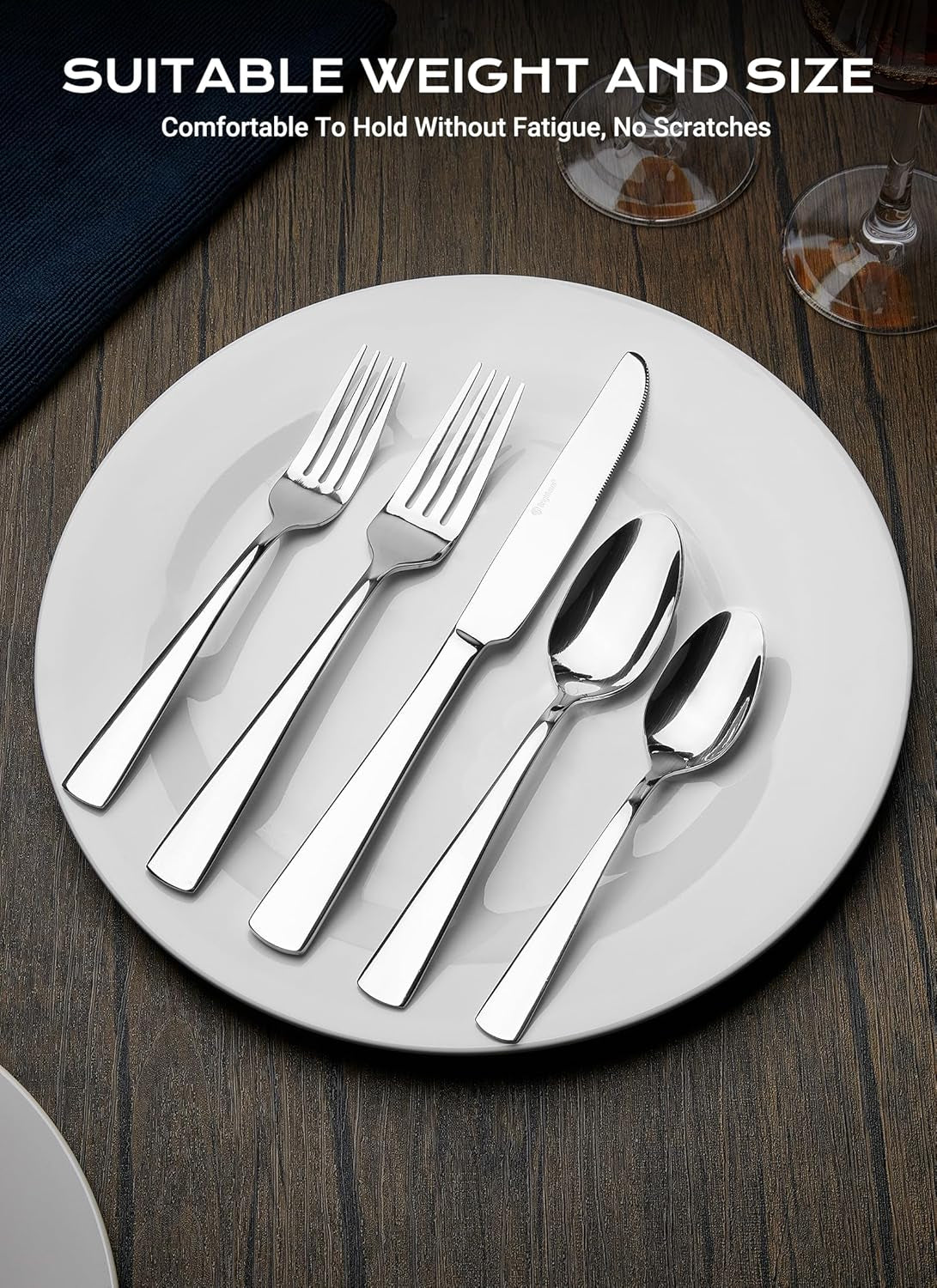 45-Piece Flatware Sets, Silverware Set for 8, Durable Stainless Steel Tableware in Ergonomic Design Size and Weight, Kitchen Utensils Set with Steak Knives, Rust-Proof, Dishwasher Safe