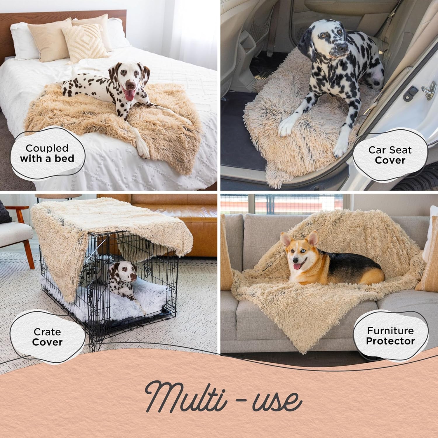 Calming Shag Dog Blanket – Ultra Soft Faux Fur Pet Throw, Anxiety-Relief, Lightweight Warm Bed Cover for Dogs and Cats, Machine Washable, Taupe, 30" X 40"