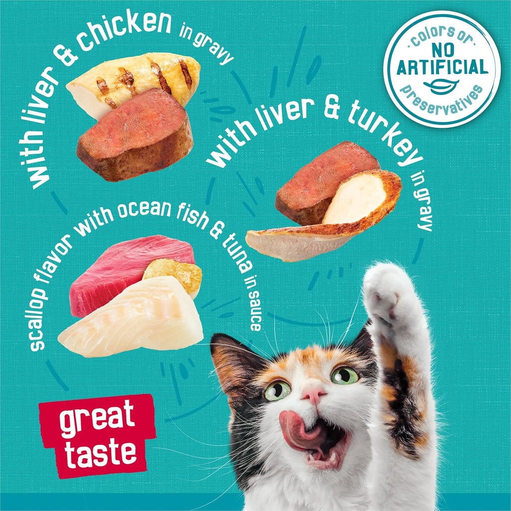 Purina  Wet Cat Food Variety Pack, Tasty Treasures Prime Filets (With Ocean Fish and Tuna, with Chicken and with Turkey) - 5.5 Ounce (Pack of 12)