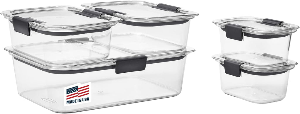 Brilliance Food Storage Containers, Set of 5 (10 Pieces), Bpa-Free, Leak-Proof, Clear