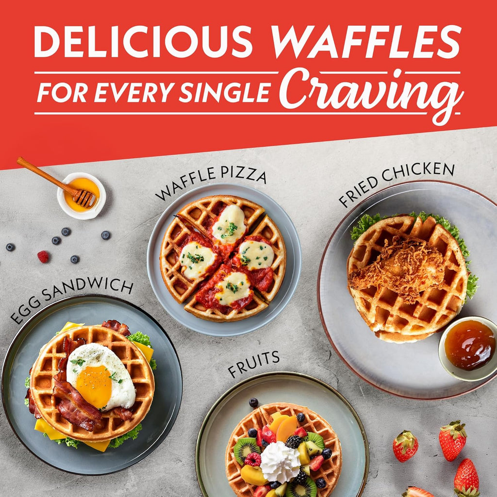 Belgian Waffle Maker – Compact Design with Upright Storage, Adjustable Browning, and Easy-Clean Nonstick Ceramic Plates, Stainless Steel