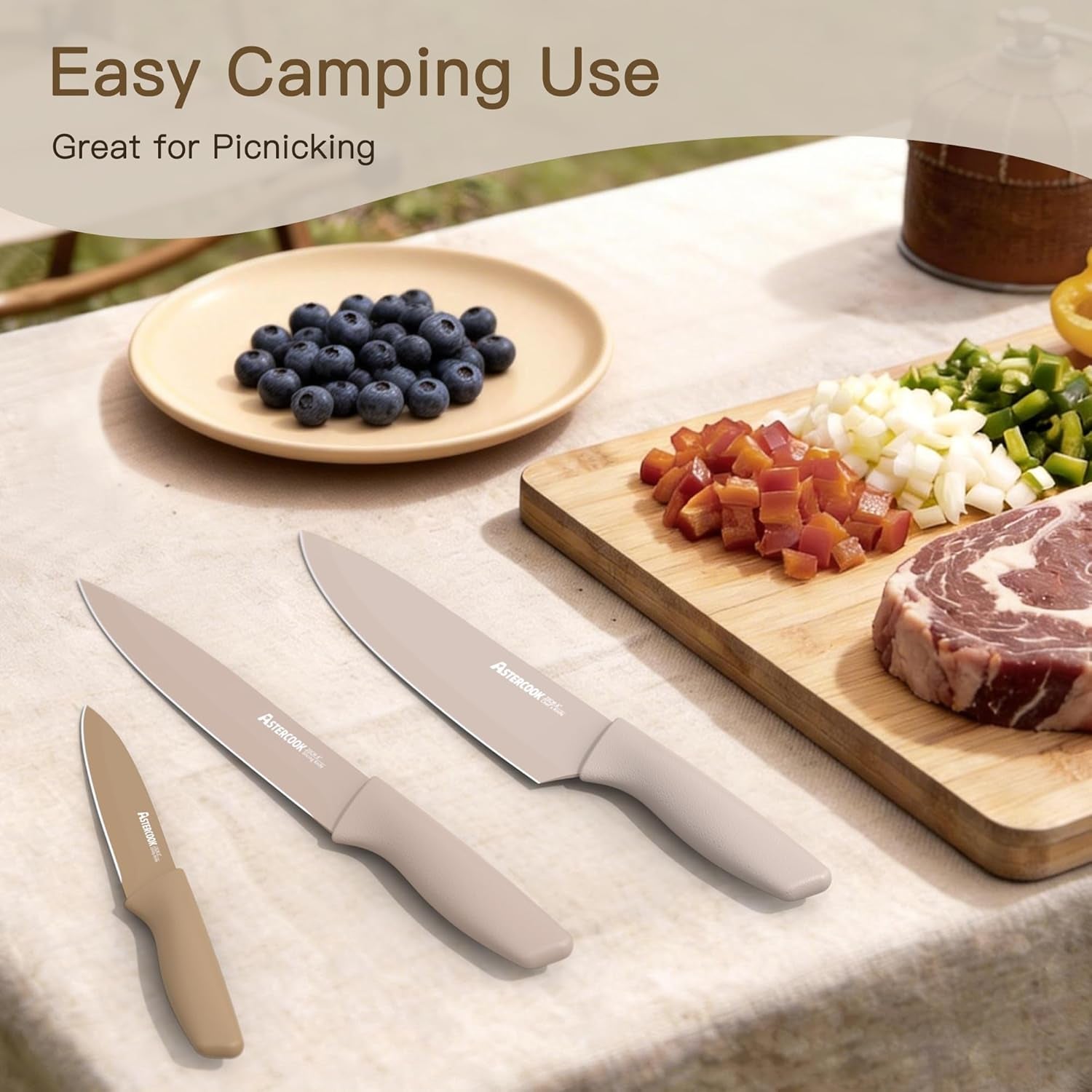 Knife Set, 13 Pieces Kitchen Knives Set with Healthy Anti-Rust Coating, Dishwasher Safe, Stainless Steel Chef Knife Sets with 6 Blade Guards, Perfect Mothers Day Gifts for Kitchen