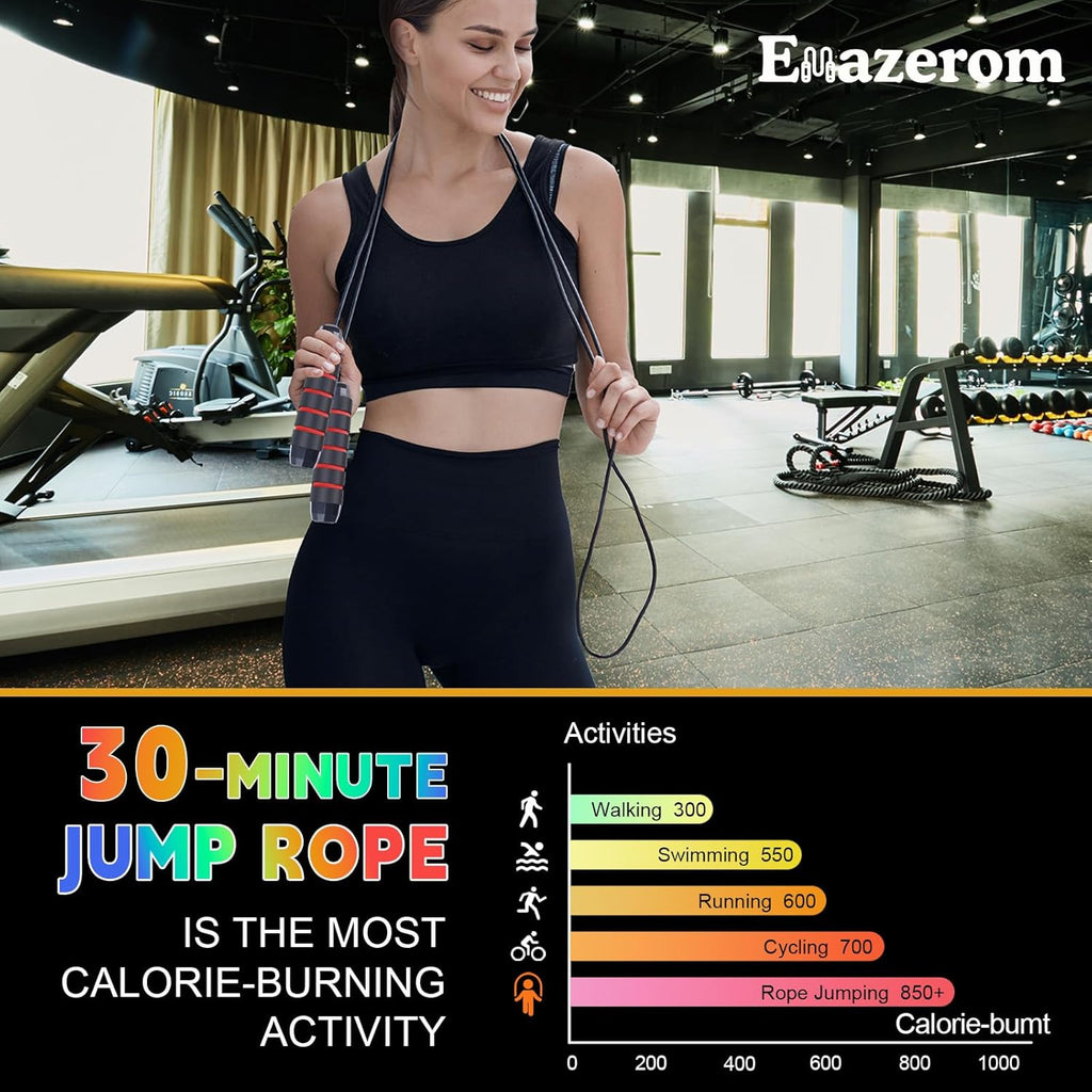 Jump Rope for Women Men Kids, Adjustable Skipping Rope with Ball Bearings, Professional Jumping Rope with Foam Handles, Tangle-Free Rapid Speed Jump Ropes for Fitness Workout Boxing Exercise