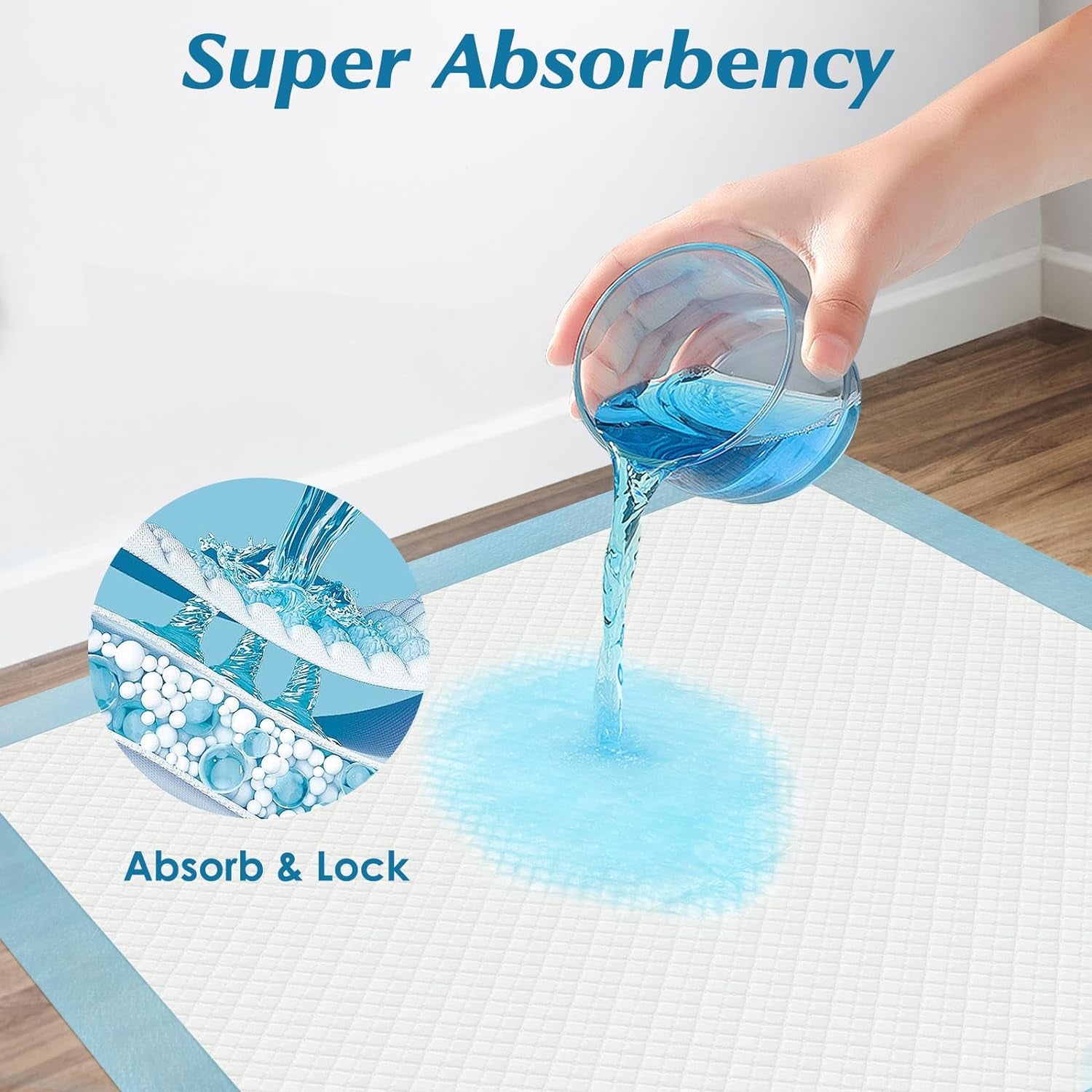 100 Count 22” X 22” Super Absorbency Disposable Underpads, Leakproof Quick Drying Disposable Pads for Baby, Puppy and Adults, Puppy Pads, Cat Pee Pads for Dogs, Potty Puppy Training Pads