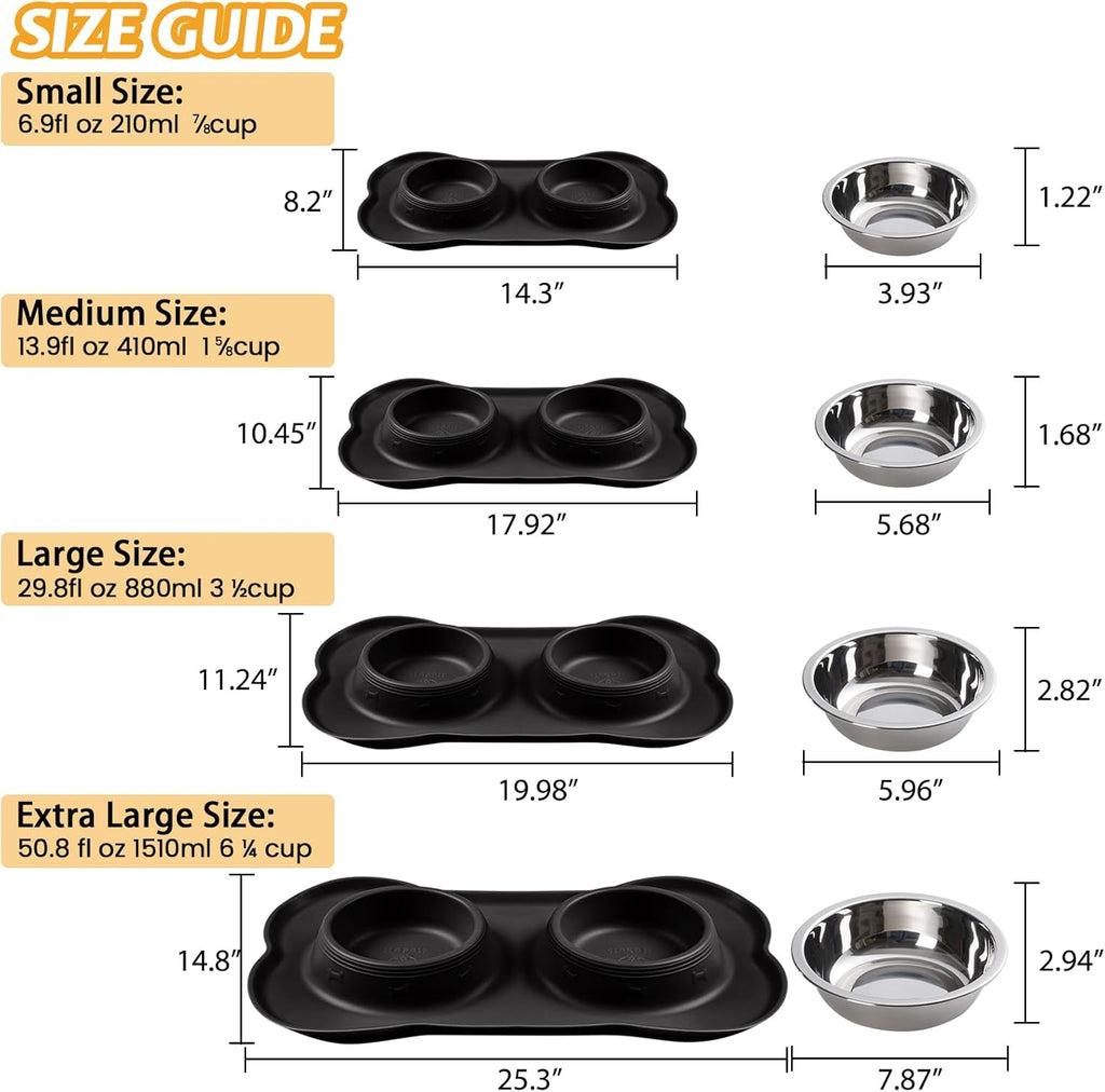 Pet Dog Bowls 2 Stainless Steel Dog Bowl with No Spill Non-Skid Silicone Mat + Pet Food Scoop Water and Food Feeder Bowls for Feeding Small Medium Large Dogs Cats Puppies (S, Black)