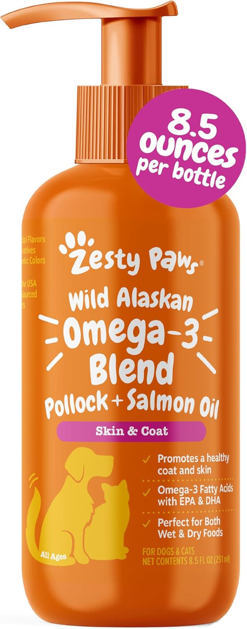 Wild Alaskan Omega-3 Blend Pollock + Salmon Oil for Dogs and Cats- Skin and Coat Support, Omega 3 Supplement for Pets, 8.5Oz