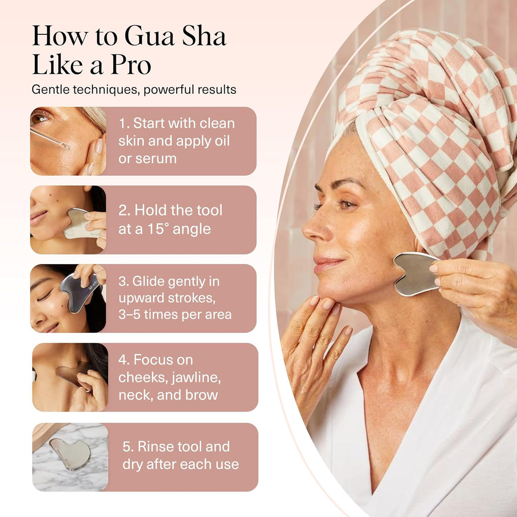 Stainless Steel Gua Sha Facial Tools - Guasha Tool for Face, Face Sculpting Tool, Neck Massager, Double Chin Reducer Gua Sha Tools, Lymphatic Drainage Massager, Facial Skin Care - Silver