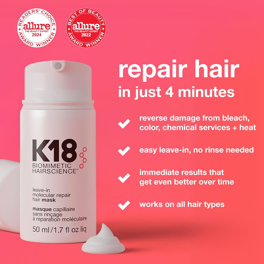Leave-In Molecular Repair Hair Mask, Patented, Lasting Repair for Dry, Frizzy, Damaged Hair, Reverse Damage in 4 Minutes from Bleach, Color, Chemical Services + Heat