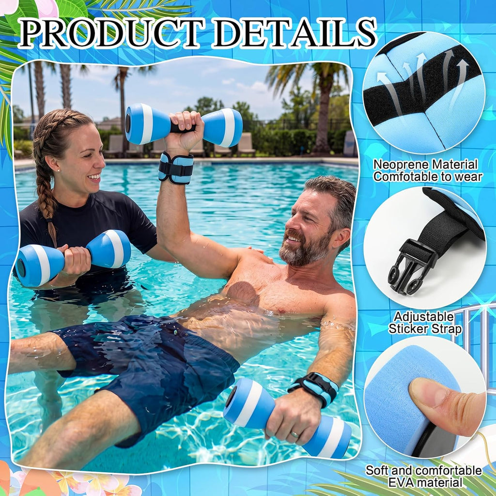 7 Pcs Aquatic Exercise Set Water Aerobics Set Including 2 Ankle/Wrist Weights for Land or Water 2 Exercise Foam Dumbbells Cuffs Large Mesh Beach Bag for Pool Weight Loss