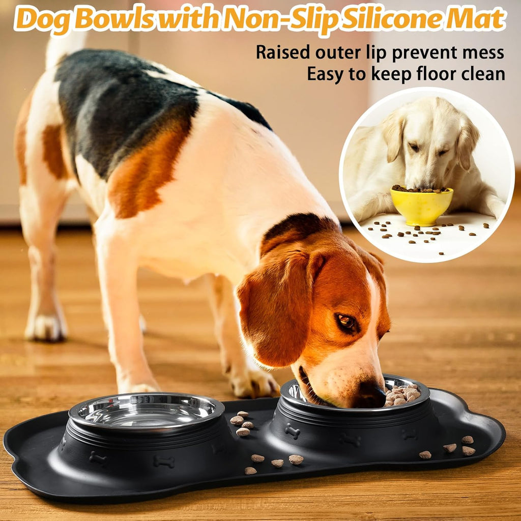 Pet Dog Bowls 2 Stainless Steel Dog Bowl with No Spill Non-Skid Silicone Mat + Pet Food Scoop Water and Food Feeder Bowls for Feeding Small Medium Large Dogs Cats Puppies (S, Black)