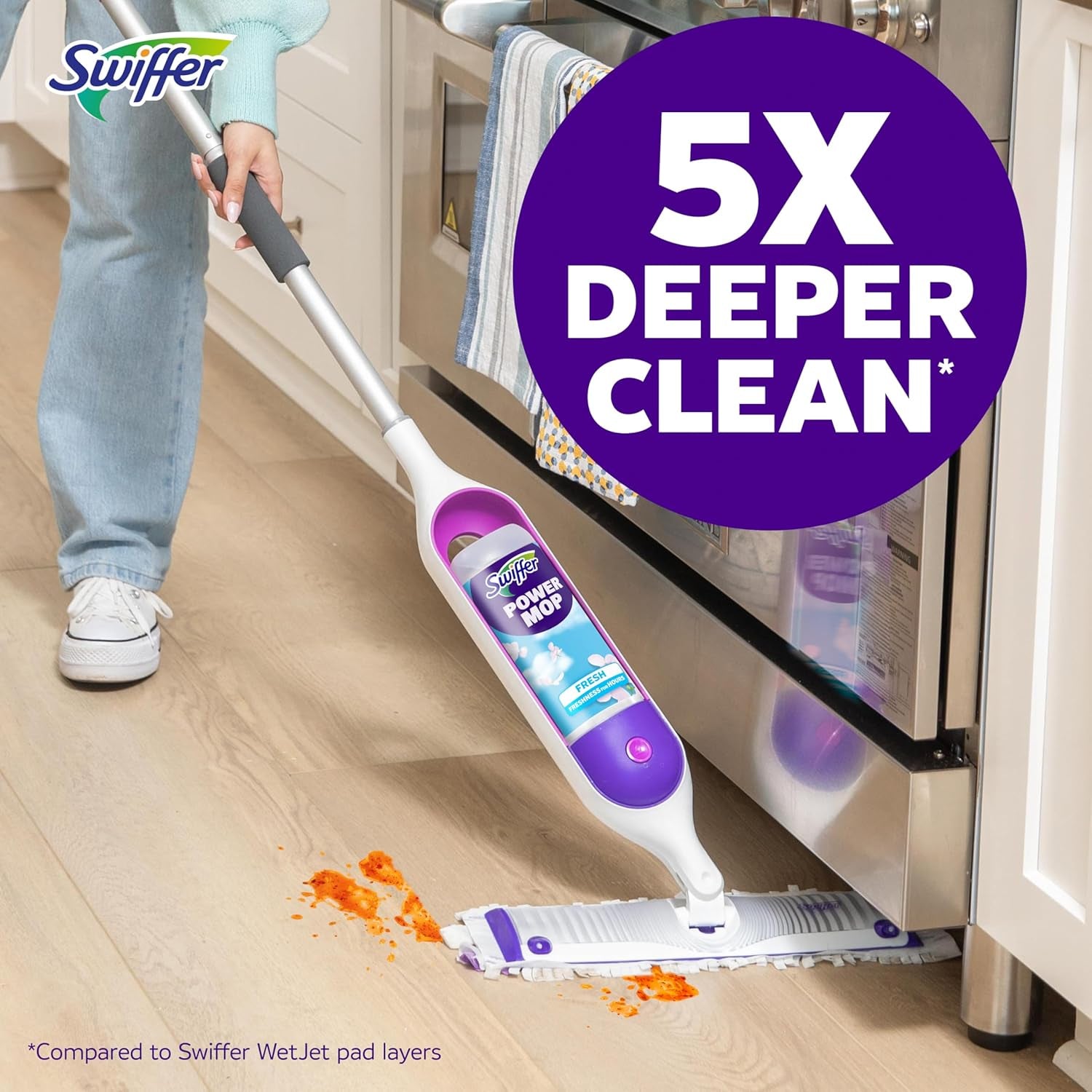Powermop Multi-Surface Mop Kit for Floor Cleaning, Fresh Scent, Mopping Kit Includes Powermop, 2 Mopping Pad Refills, 1 Floor Cleaning Solution with Fresh Scent and 2 Batteries