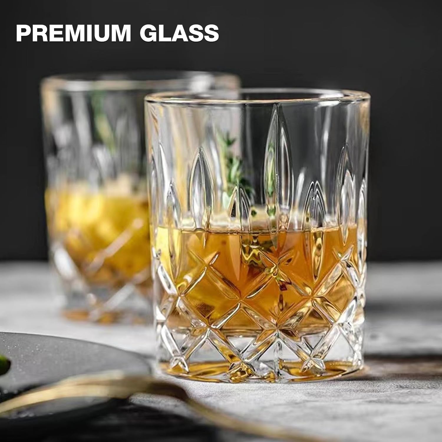 Drinking Glasses, 8 Piece Crystal Glass Cups, Mixed Glassware Set, 4 Pcs Crystal Old Fashioned 11Oz Highballs and 4 Pcs 11Oz Whiskey Glasses, Great for Cocktail, Whisky and Other Beverages