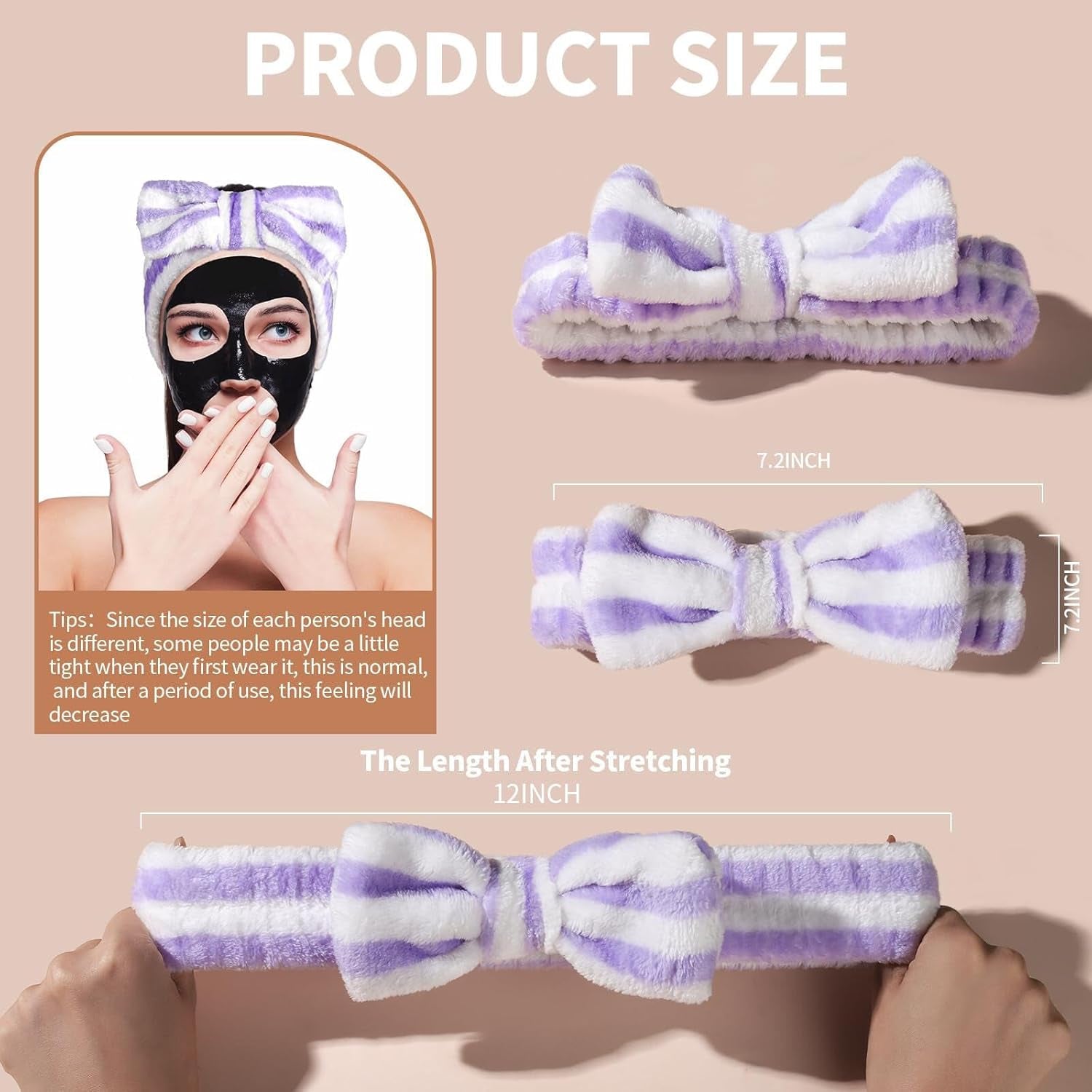 5Pcs Makeup Headband with Removable Bow, Spa Headband for Washing Face for Teen Girls Women, Gifts Basket for Teens Girls Party, Skin Care Hairband