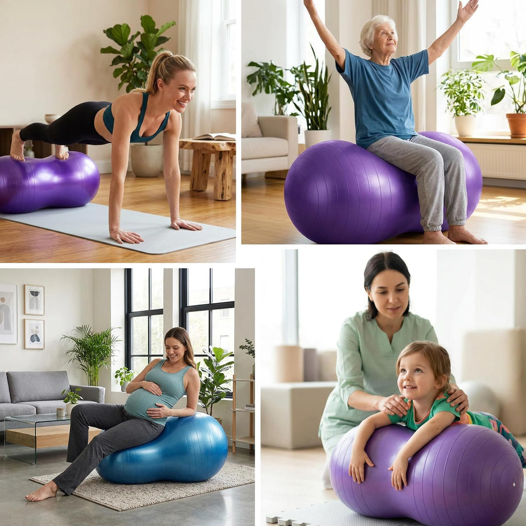 Peanut Ball for Kids Therapy,Anti-Burst Exercise Ball with Pump 90X45Cm Yoga Ball Gym Quality Fitness Ball for Pregnancy Birth Exercise Physical Therapy, for Child Training, Women, Men
