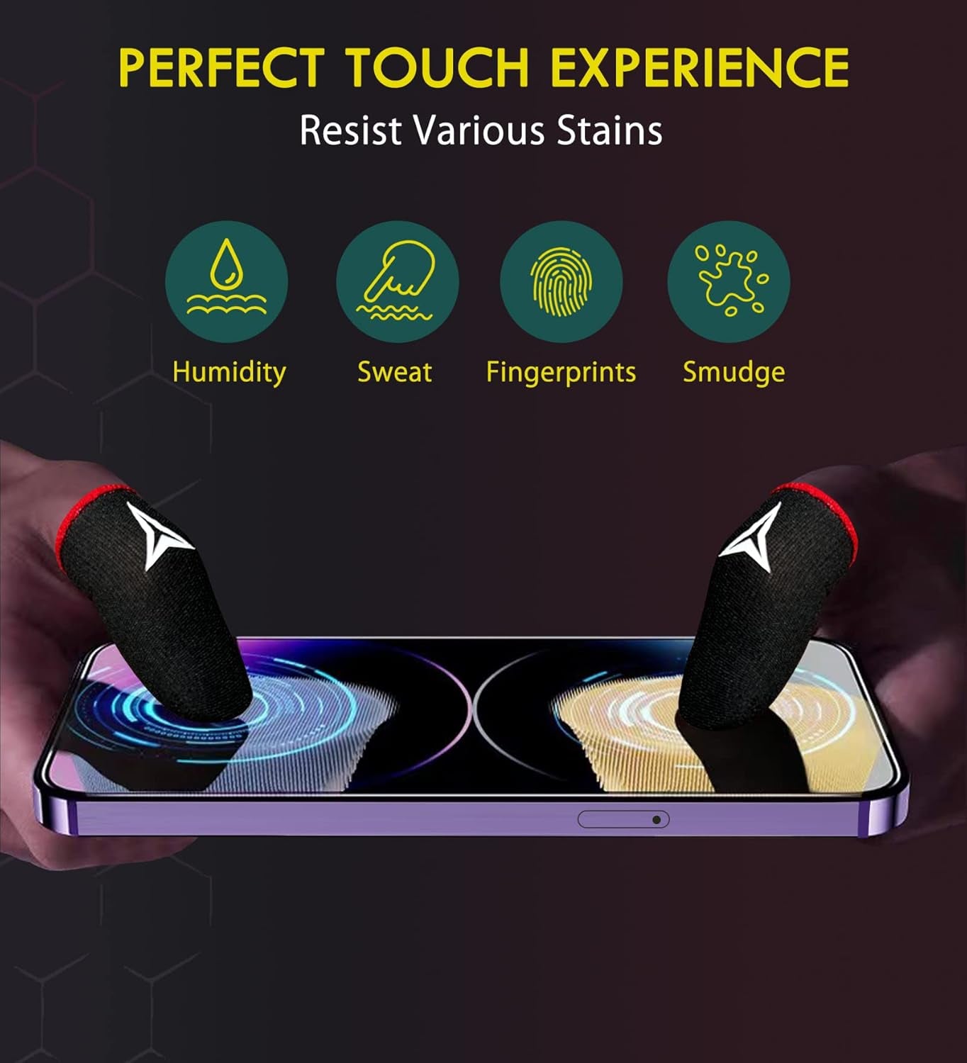 6 Pack Mobile Phone Gaming Finger Sleeves,  Finger Sleeves Compatible with All Touchscreen Devices, 0.15Mm Superconducting Nanofibers, Smooth Feel, Anti-Sweat, Extremely Thin, Red Edge