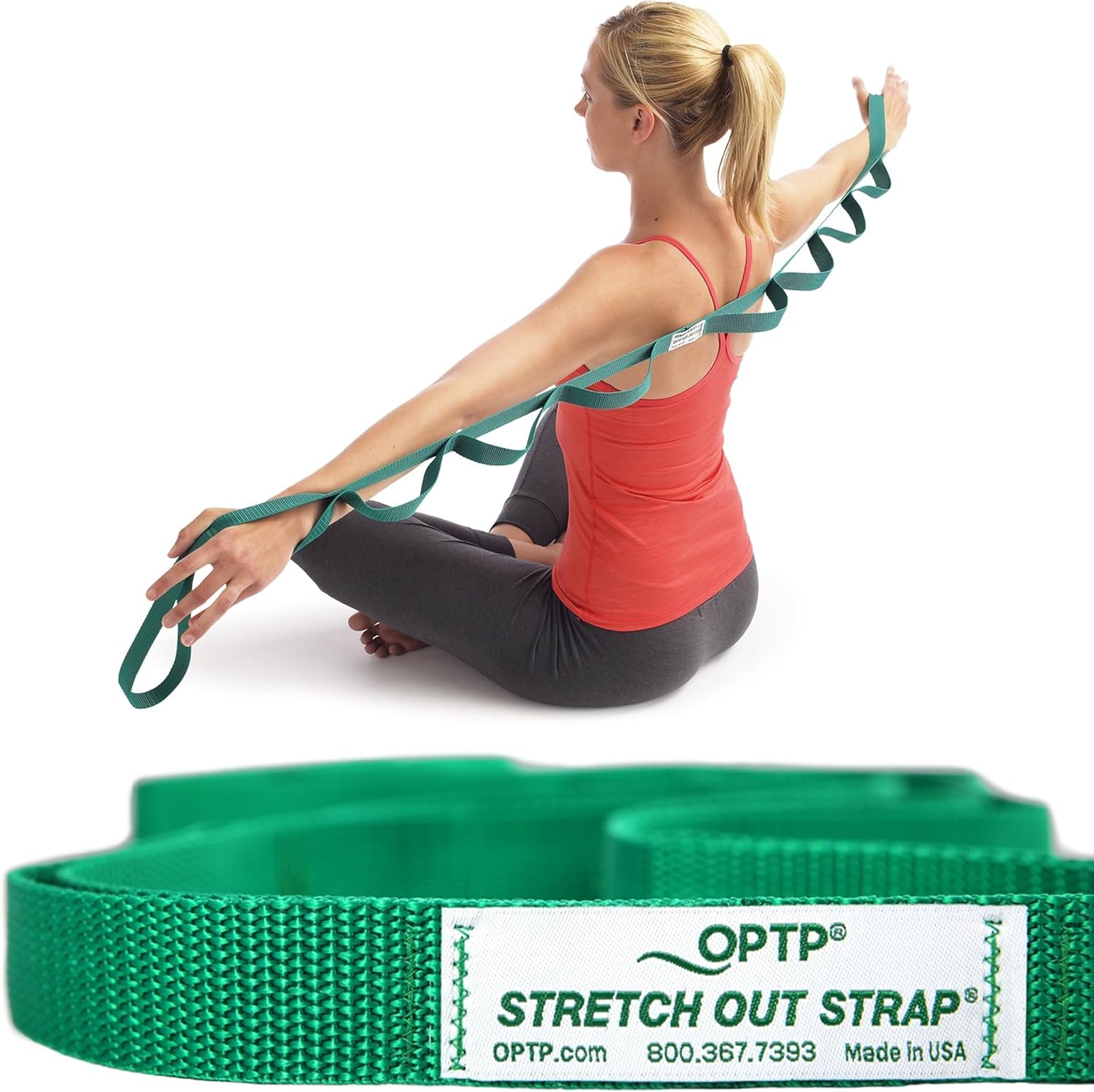 the Original Stretch Out Strap with Exercise Book, for Flexibility and Mobility Exercises. Stretch Out Straps for Physical Therapy, Yoga Stretching Strap and Knee Therapy Strap. Made in the USA