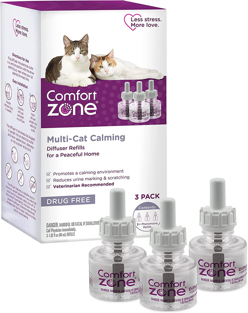 Multi Cat Calming Diffuser Refill, 3 Pack – Cat Calming Pheromone Refills Help Reduce Anxiety, Stress, Scratching, Urine Marking, Multi-Cat Aggression, (30-Day Refills, 90-Day Supply)