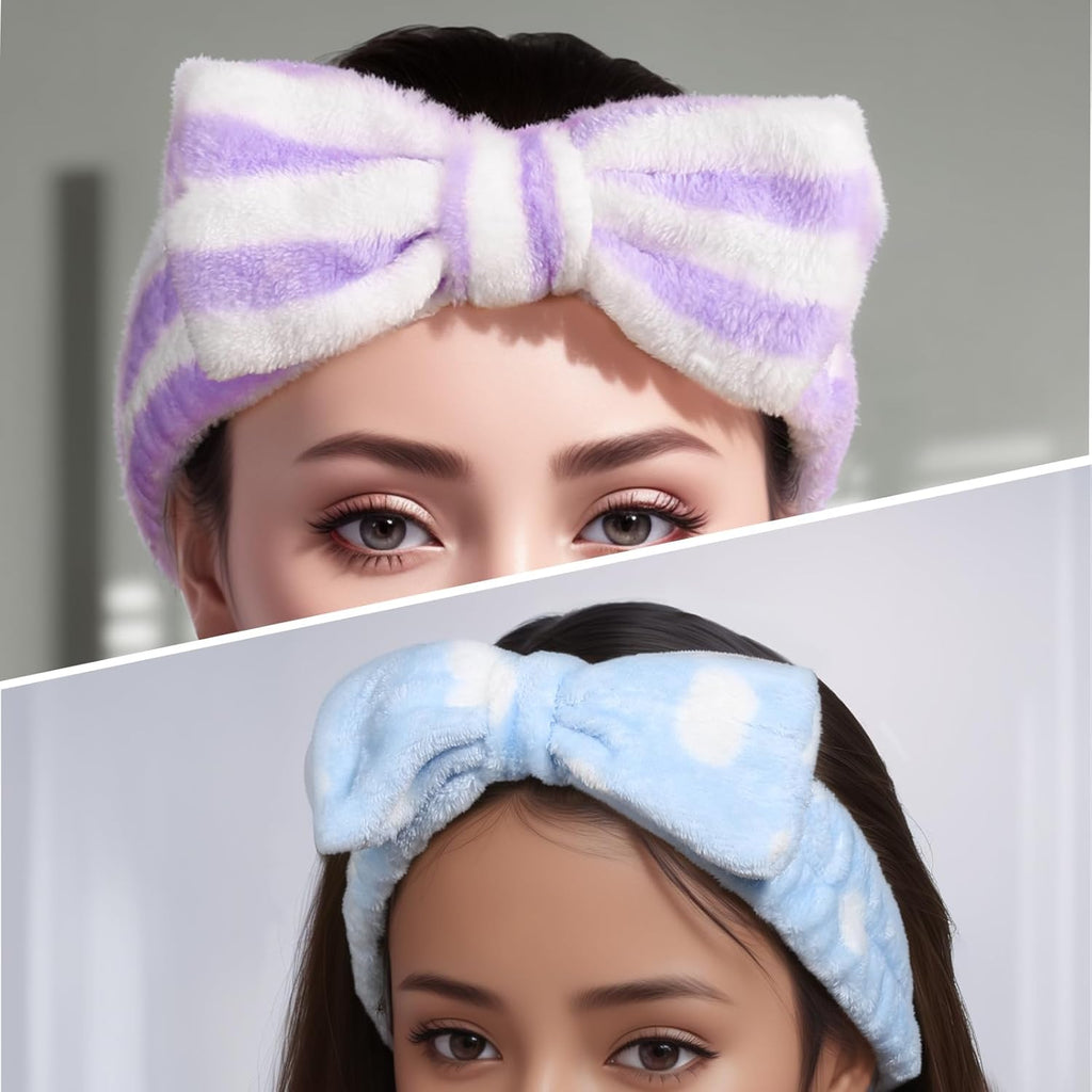 5Pcs Makeup Headband with Removable Bow, Spa Headband for Washing Face for Teen Girls Women, Gifts Basket for Teens Girls Party, Skin Care Hairband