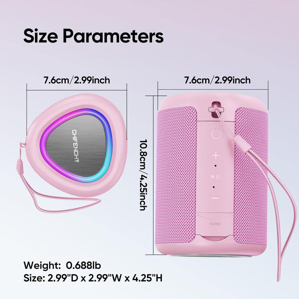 Portable Bluetooth Speaker Beach Essentials: Powerful Crystal Clear Sound/Dynamic Light/Ipx5 Waterproof/All Day Playtime/Wireless BT 5.3/TWS Paring, Mom Gifts, Outdoor|Travel|Camping|Pool Accessories