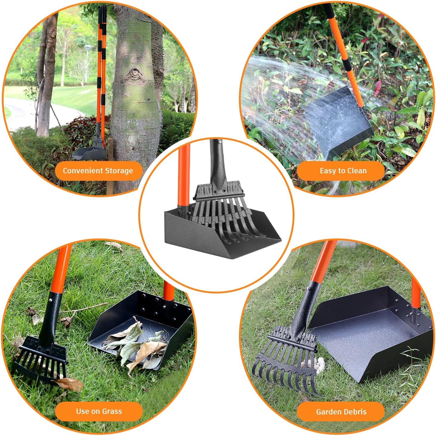 Pooper Scooper, Long Handle Dog Pooper Scooper for Medium Small Dogs Heavy Duty, Pet Supplies Stainless Metal Tray and Rake Set, Use on Grass, Dirt or Gravel