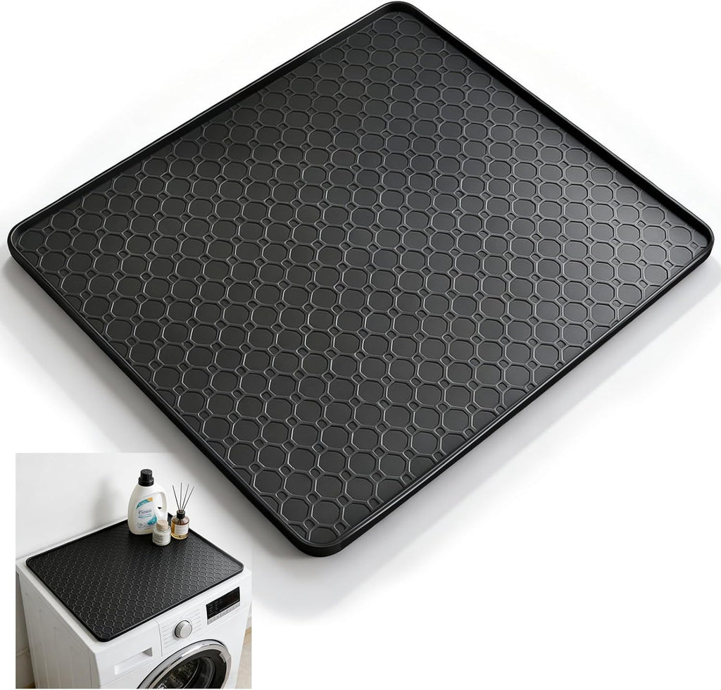 19.7"X19.7" Black Silicone Drip Tray Mat with Raised Edges, Waterproof Fridge & Appliance Mat for Mini Fridge, Water Cooler, Washing Machine, under Sink Tray