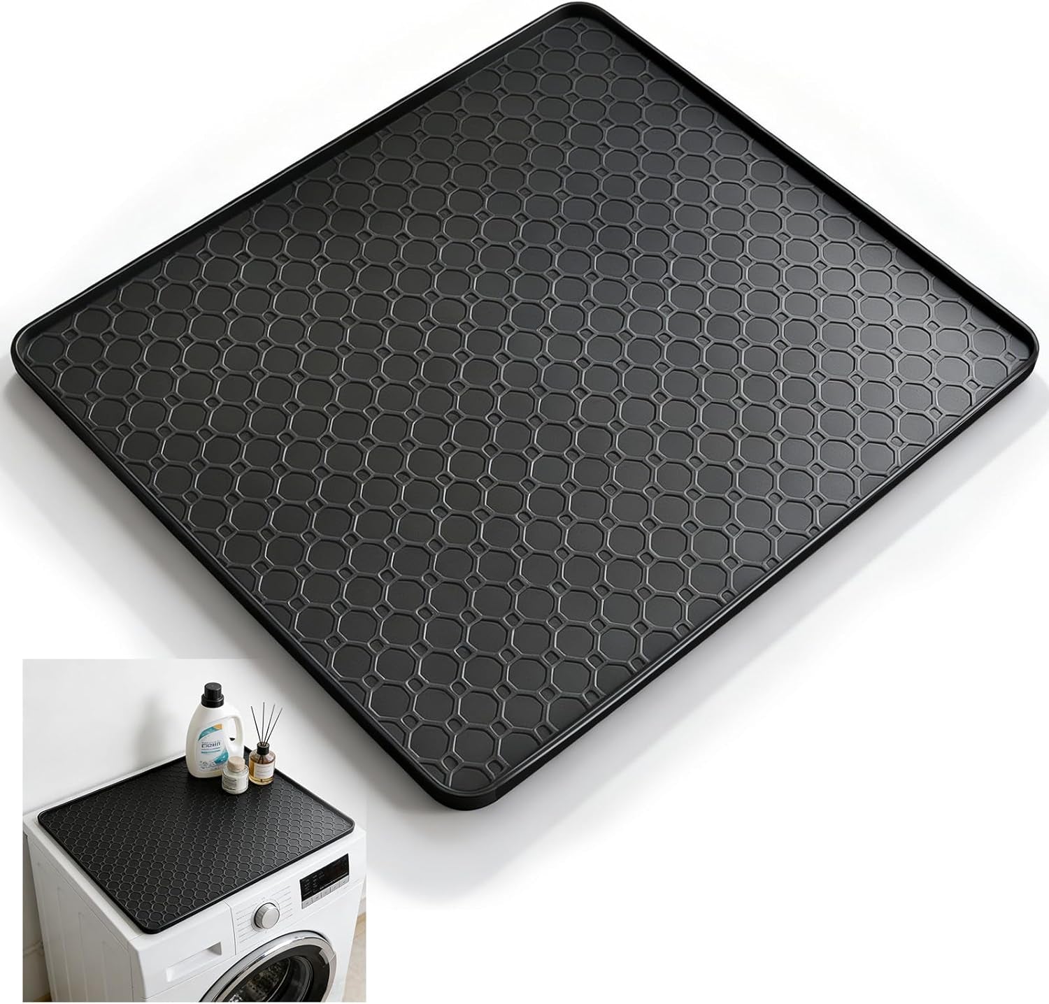 19.7"X19.7" Black Silicone Drip Tray Mat with Raised Edges, Waterproof Fridge & Appliance Mat for Mini Fridge, Water Cooler, Washing Machine, under Sink Tray