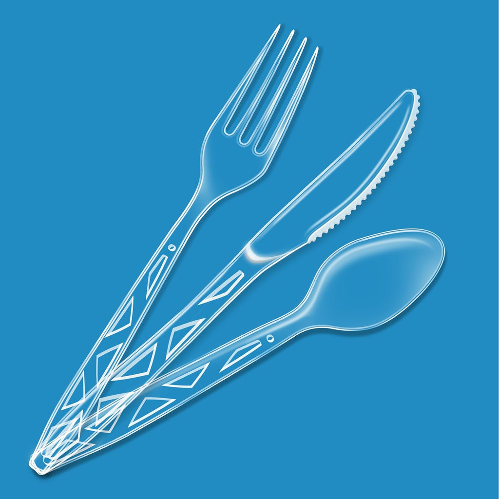 Disposable Clear Plastic Cutlery Set, Premium Quality, Strong, 192 Count, Large Combo Pack Forks, Spoons and Knives