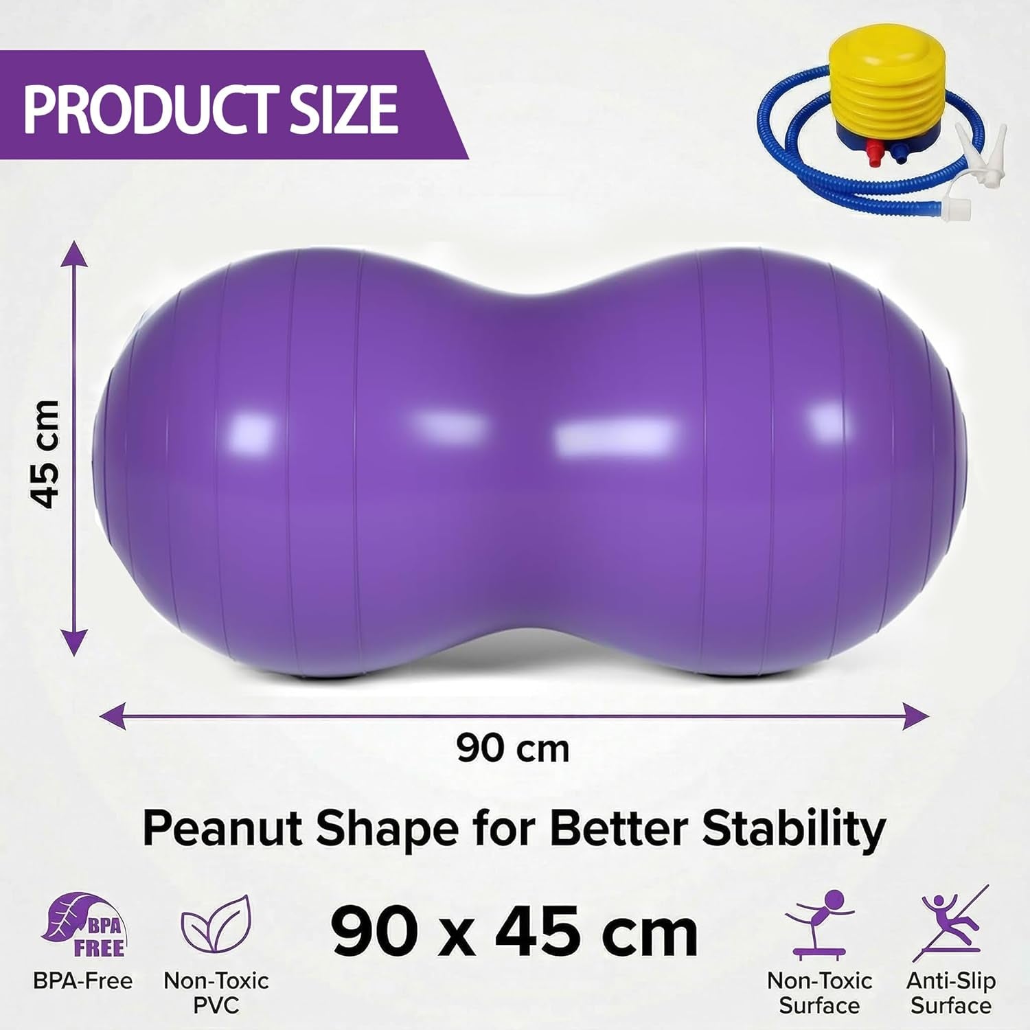 Peanut Ball for Kids Therapy,Anti-Burst Exercise Ball with Pump 90X45Cm Yoga Ball Gym Quality Fitness Ball for Pregnancy Birth Exercise Physical Therapy, for Child Training, Women, Men