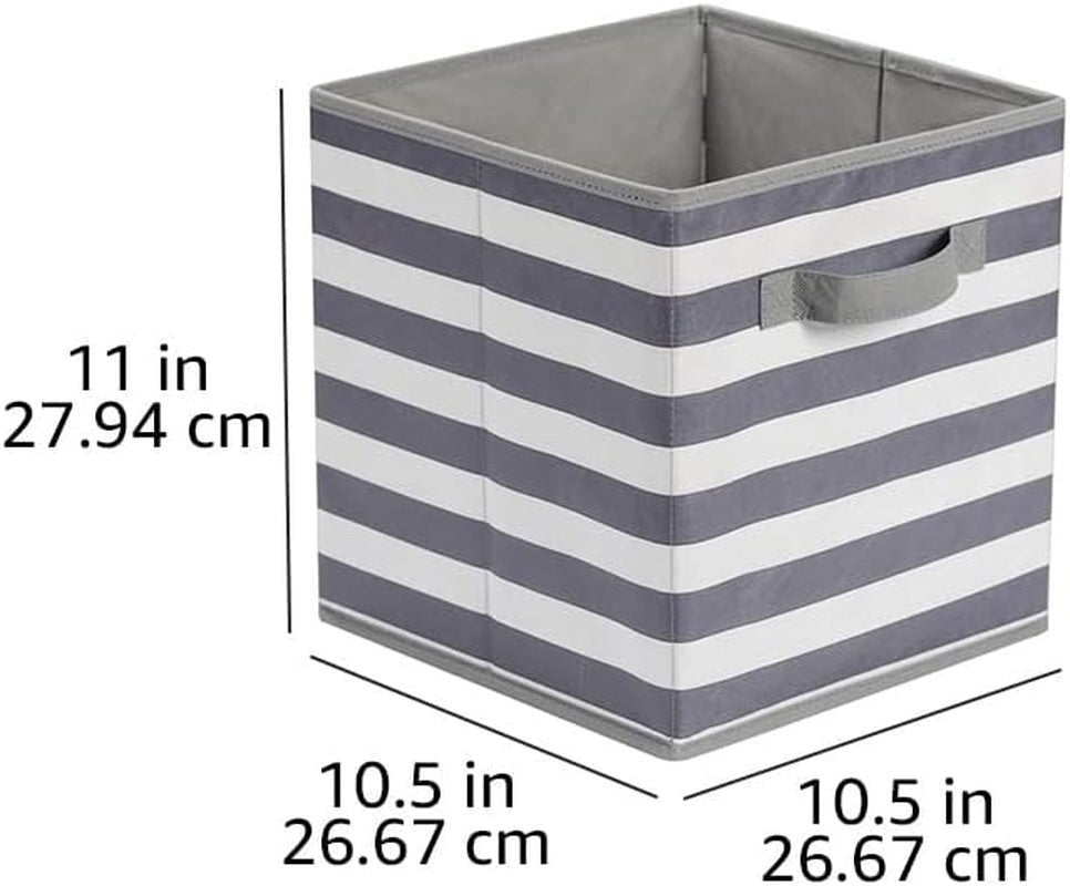 Collapsible Fabric Storage Bins with Handles, Cube Organizer for Home Organization, .5"X.5"X11", White/Light Grey Stripe, 6-Pack