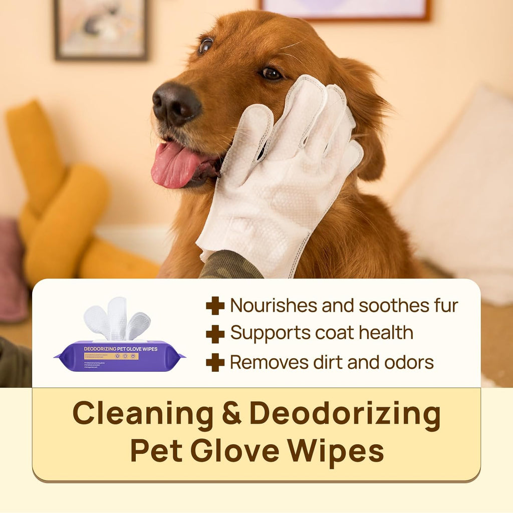 Cleaning Deodorizing Glove Wipes for Dogs & Cats, Vet Recommended Hypoallergenic Hydrating & Nourish Fur Pet Grooming Glove Wipes, Pet Bathing Wipes for Horse Coat Care,20Pcs Coconut Scent