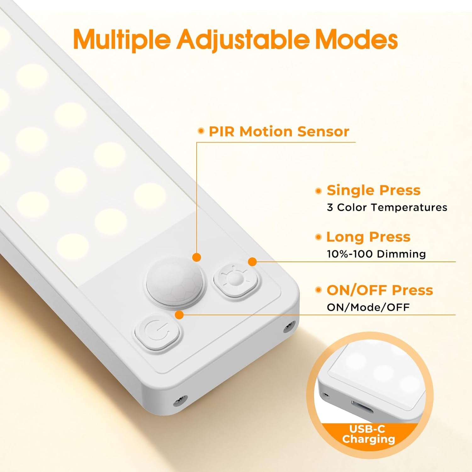 Under Cabinet Rechargeable Dimmable Lighting: 3 Color Temperature Motion Sensor Lights Indoor - Battery Operated Lights - Activated Closet Magnetic Wireless Led Light for Kitchen Home Bathroom Counter