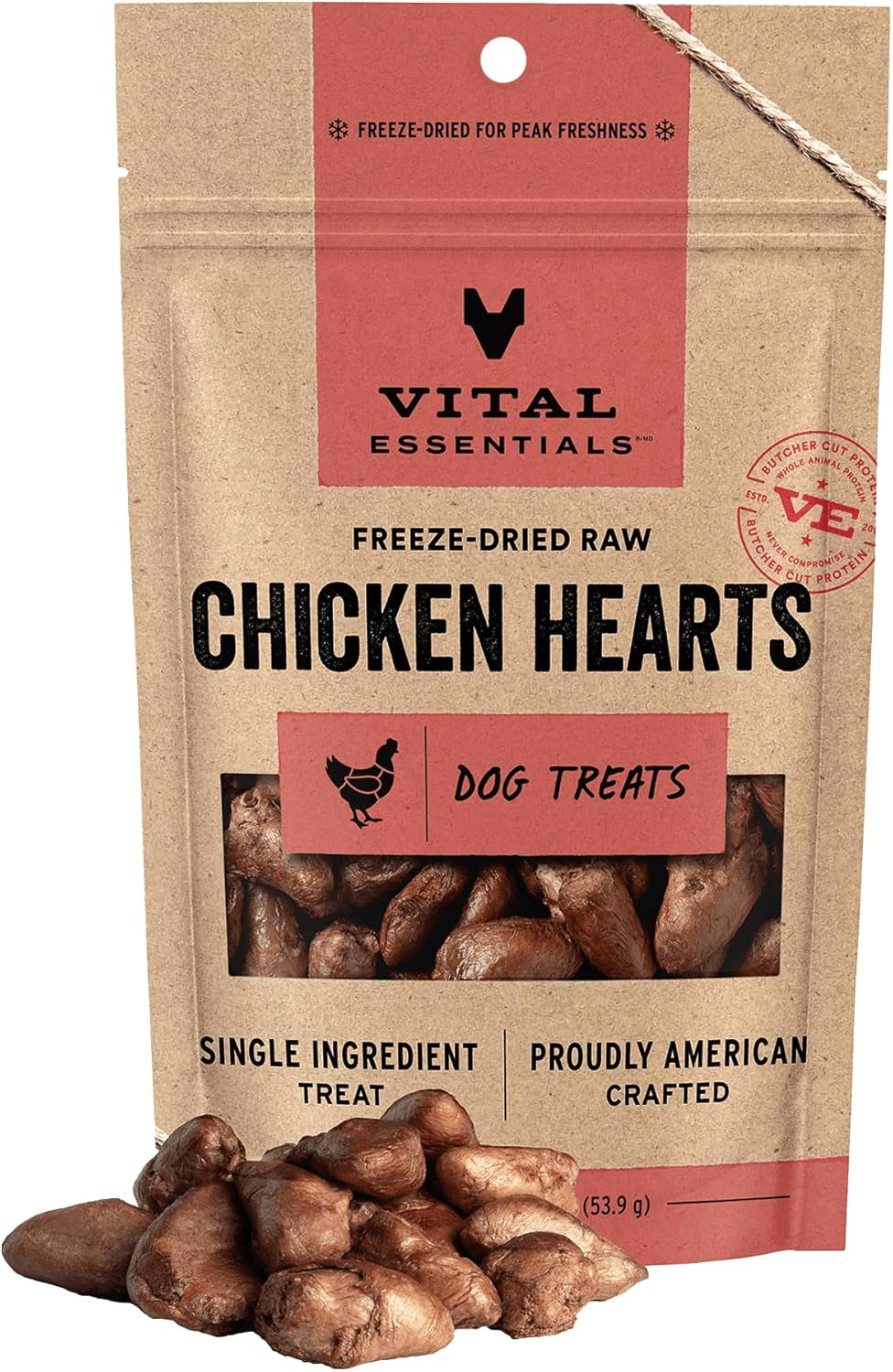 Freeze Dried Raw Chicken Hearts Dog Treats | Single Ingredient | Premium Quality | Grain Free Treats for Dogs, 1.9 Oz Bag
