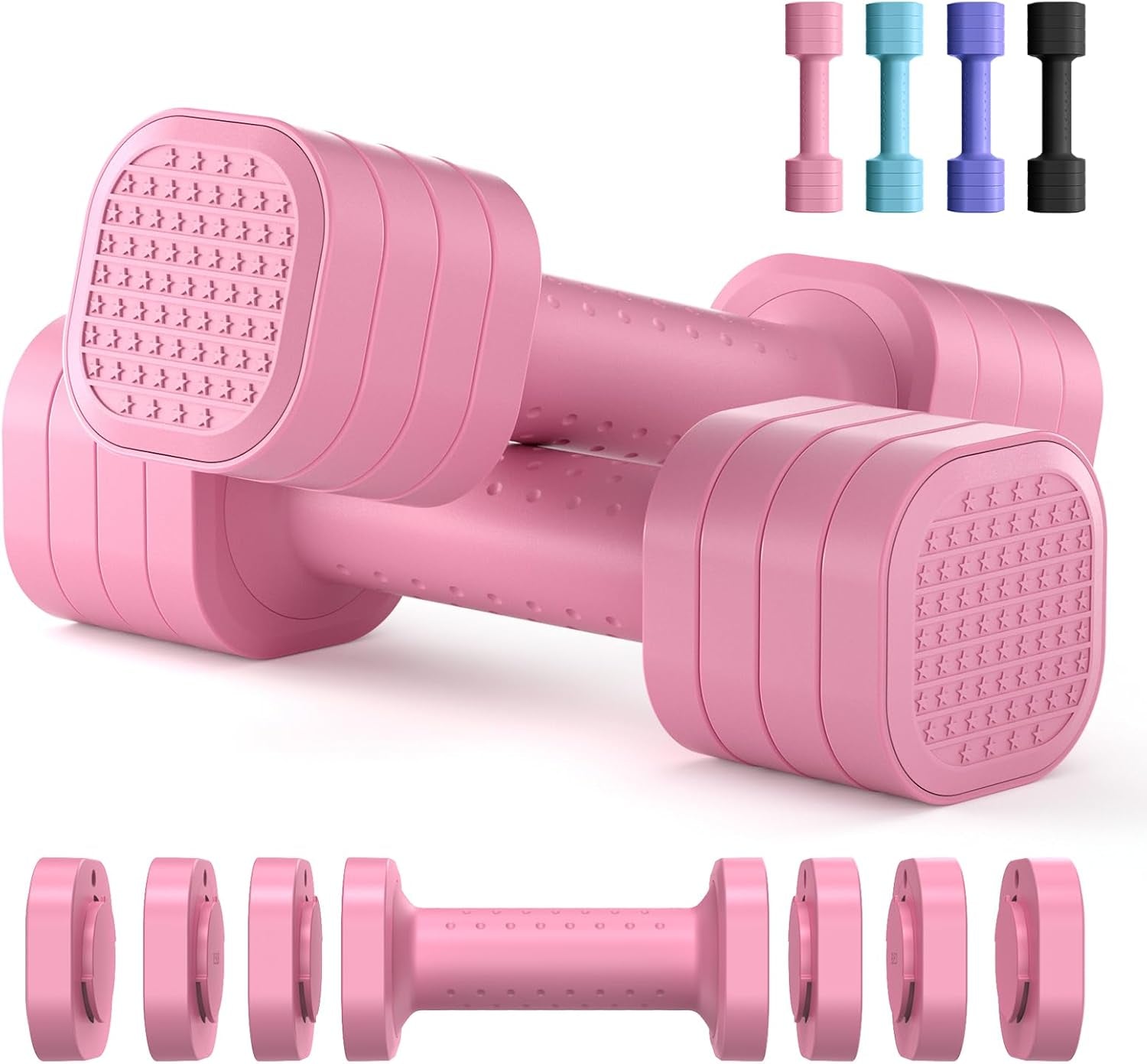 Adjustable Dumbbell Set, 4 in 1 Free Weight Dumbbell Set for Women, Hand Weight for Women at Home, Each 2Lb 3Lb 4Lb 5Lb with TPU Soft Rubber Handle for Home Gym Aquatic Fitness Equipment,Purple
