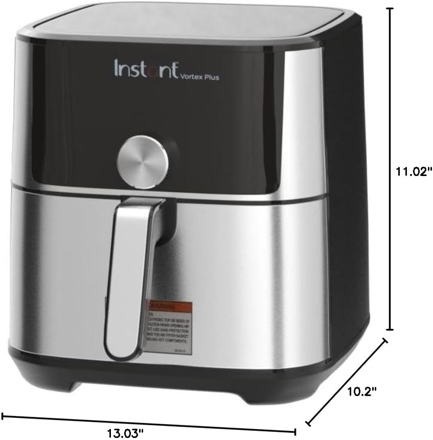 4QT Vortex plus 6-In-1 Mini Air Fryer, Custom Program Options, Crisps, Broils, Roasts, Dehydrates, Bakes, Reheats, 100+ In-App Recipes, Stainless Steel,4 Quarts