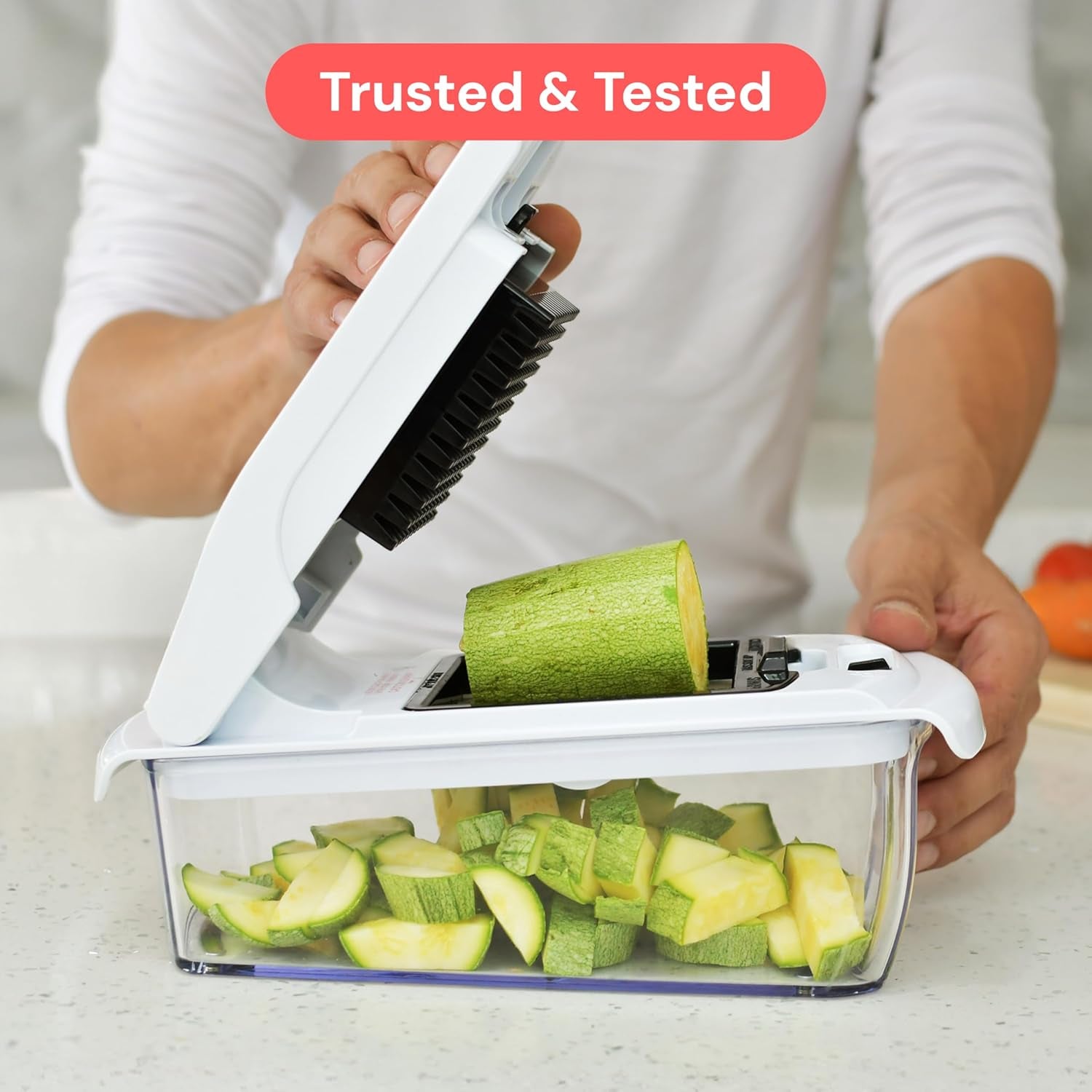 the Original Pro Chopper - Vegetable Chopper and Spiralizer, Food Chopper with Container, Fruit Slicer, Kitchen Gadgets & Gifts, Home Essentials (4 in 1, White)