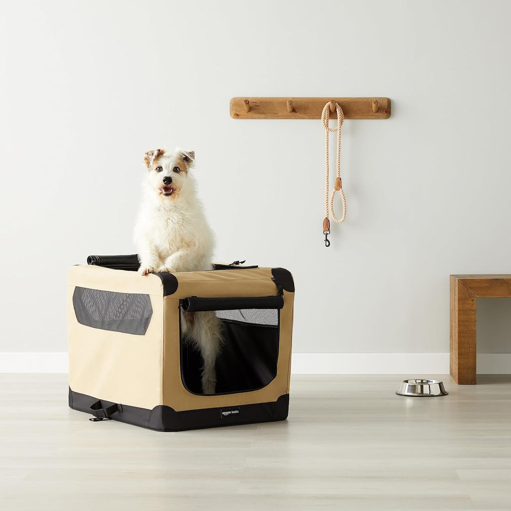 Portable Folding Soft Dog Crate, Double Door, Collapsible Travel Kennel, Easy to Assemble, Medium, 29.92" X 21.3" X 21.3", Tan