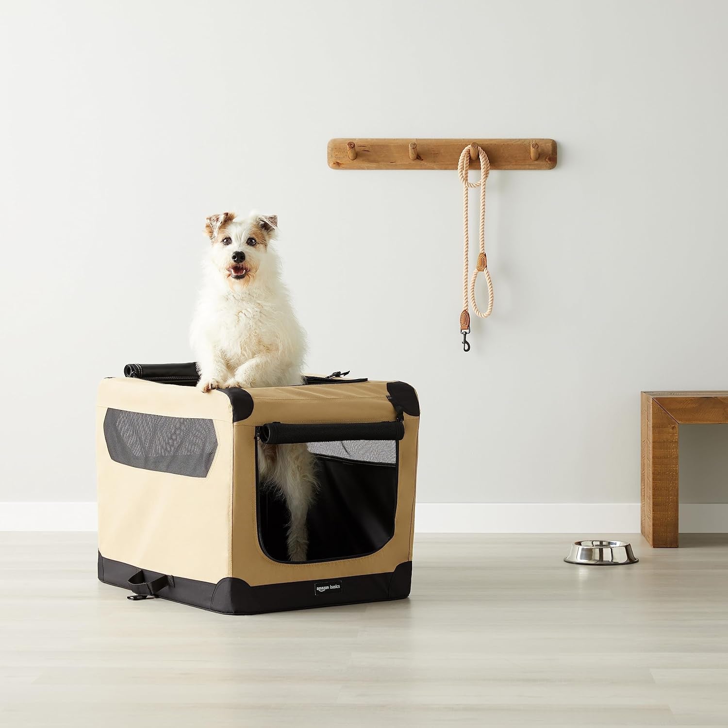 Portable Folding Soft Dog Crate, Double Door, Collapsible Travel Kennel, Easy to Assemble, Medium, 29.92" X 21.3" X 21.3", Tan