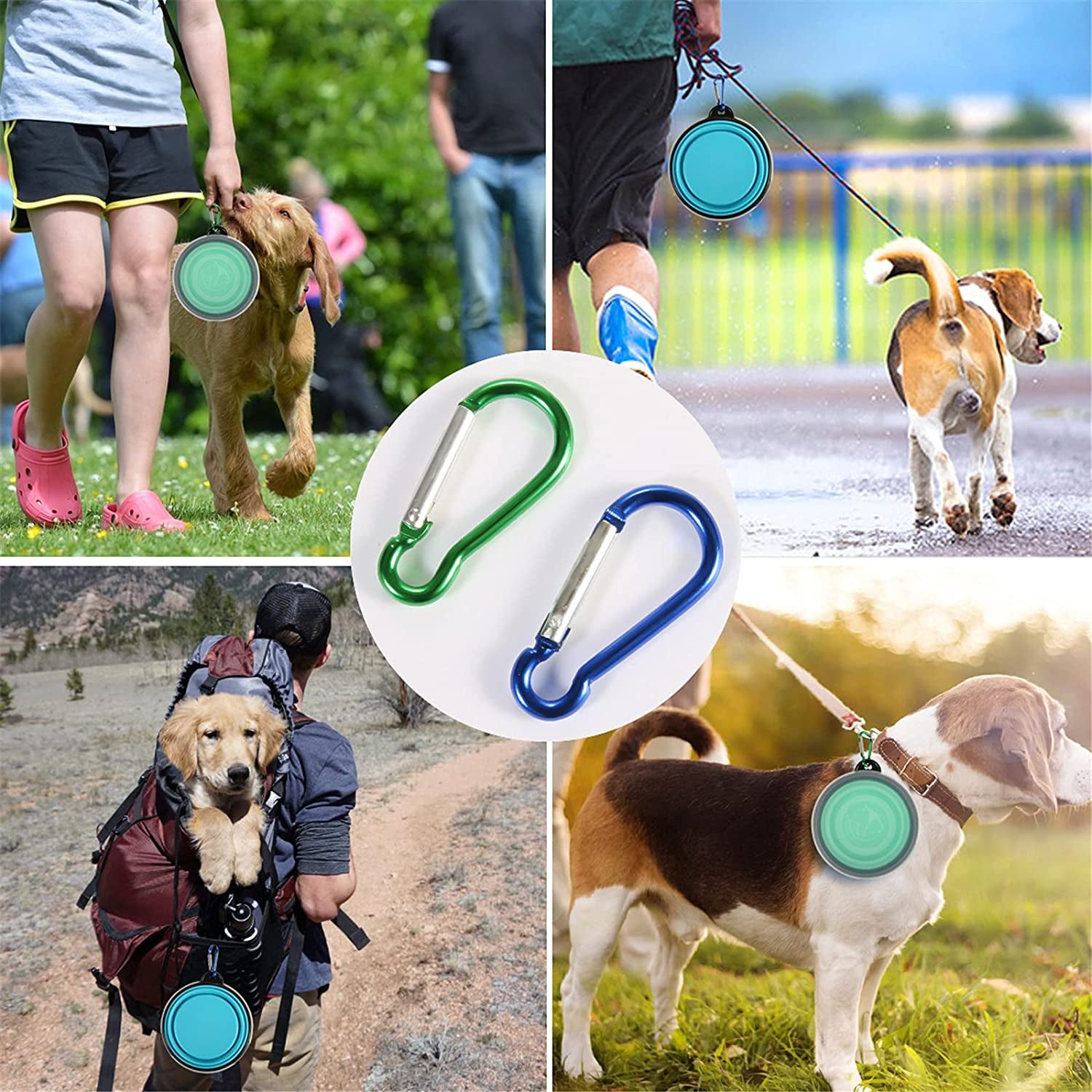 Collapsible Bowl with Cover Lids,2 Pack Dog Travel Bowls Portable Foldable Cat Water Dish Bowl for Pets Walking Parking Camping (Light Blue and Green, Small)