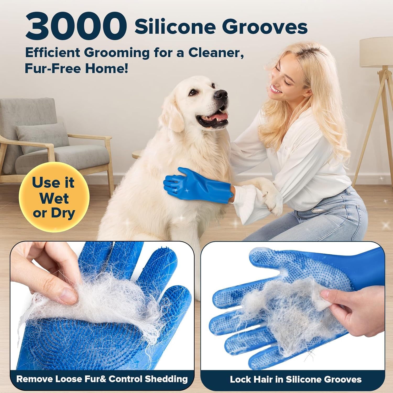 6PCS Pet Grooming Kit for Dogs, Cats and Horses | Dog Washing Gloves | Cleanroom Gloves | Dog Bath Brush | Dog Bath Gloves | Dog Shampoo Brush | Dog Bath Supplies (Navy Blue)