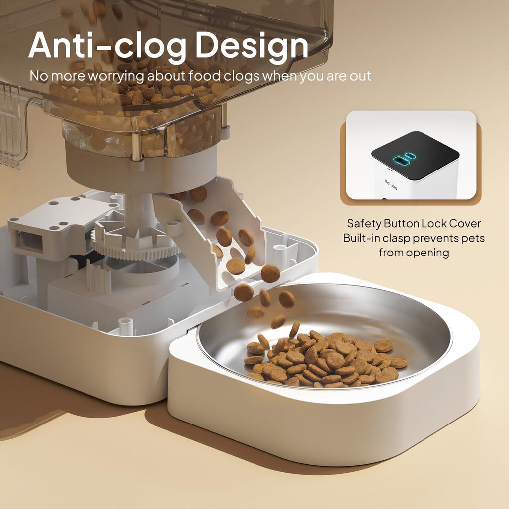 Automatic Cat Feeders - Timed Pet Feeder for Cats and Dogs with Dry Food Dispenser, Desiccant Bag, Programmable Portion Control, 4 Daily Meals, 10S Voice Recorder
