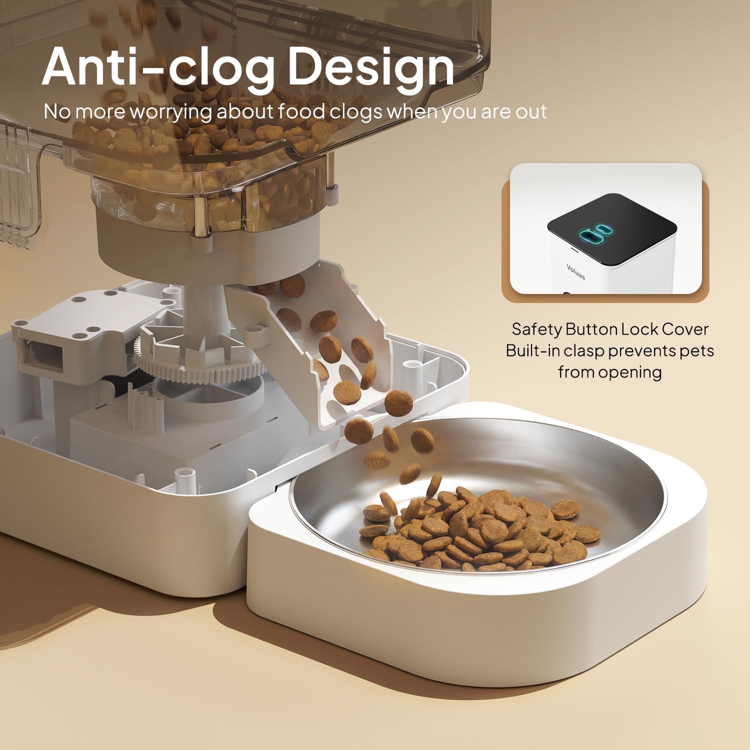 Automatic Cat Feeders - Timed Pet Feeder for Cats and Dogs with Dry Food Dispenser, Desiccant Bag, Programmable Portion Control, 4 Daily Meals, 10S Voice Recorder