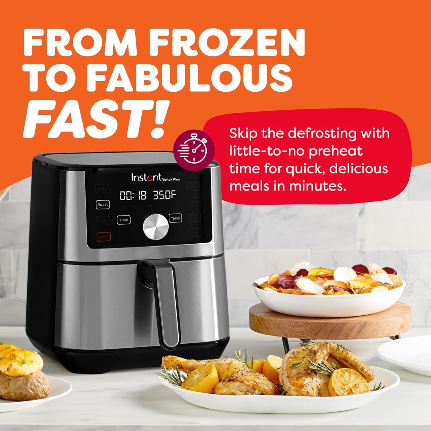 4QT Vortex plus 6-In-1 Mini Air Fryer, Custom Program Options, Crisps, Broils, Roasts, Dehydrates, Bakes, Reheats, 100+ In-App Recipes, Stainless Steel,4 Quarts