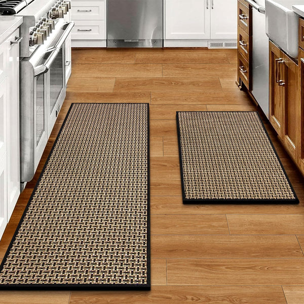 Kitchen Rugs and Mats Non Skid Washable Set of 2 PCS, Absorbent Runner Rugs for Kitchen, Front of Sink, Kitchen Mats for Floor, 17.3"X 47"+17.3"X 29" (Black)