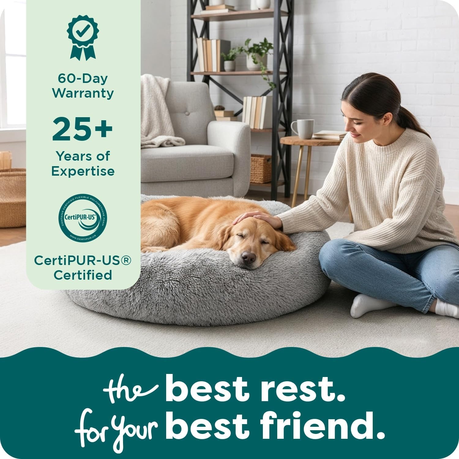 23" Calming Donut Dog Bed for Small Dogs & Cats, round Plush Donut Design with Soft Filling for Snuggling Comfort, Removable Washable Cover, Small, Shaggy Faux Fur, Mist Gray