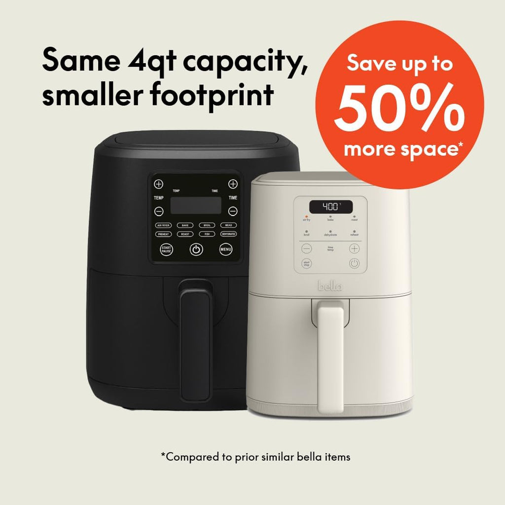 4Qt Slim Air Fryer, Fits-Anywhere™ Kitchenware, Evergood™ Ceramic Nonstick Coating, Adjustable Temperature, 6 Preset Cooking Options, 60 Min Auto Shutoff W Audible Tone, 3.3Lb Capacity, Oatmilk