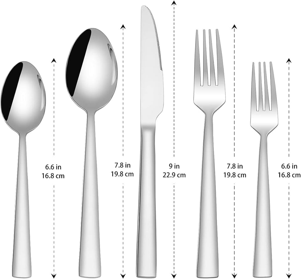 Silverware Set for 2,  10-Piece Stainless Steel Flatware Cutlery Set, Square Edge Kitchen Utensil Include Knives/Forks/Spoons, Tableware for Home/Hotel, Mirror Polished Dishwasher Safe